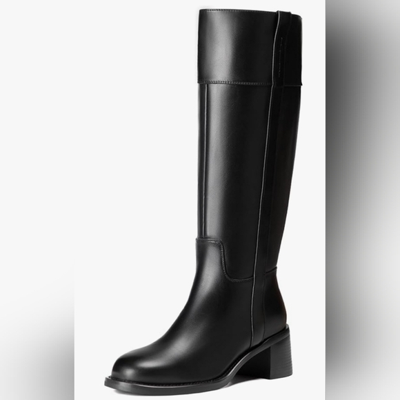 Reitoye Shoes - Knee High Boots Women Round Toe Chunky Block Heeled Boots Side Zipper